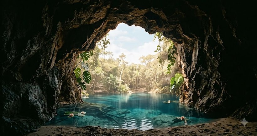 A cave mouth opening onto daylight
