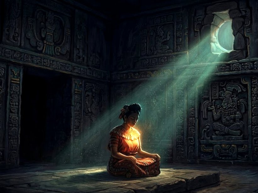 A shaft of light entering a Maya chamber